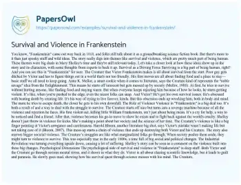 Essay on Survival and Violence in Frankenstein