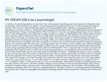 Essay on MY DREAM JOB is be a Psychologist