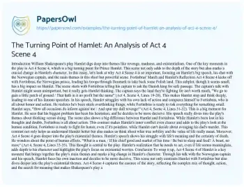 Essay on The Turning Point of Hamlet: an Analysis of Act 4 Scene 4