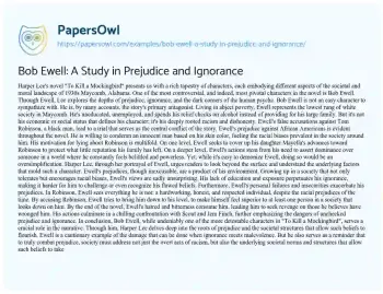 Essay on Bob Ewell: a Study in Prejudice and Ignorance