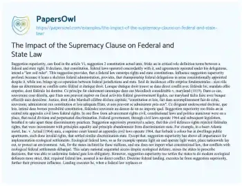 Essay on The Impact of the Supremacy Clause on Federal and State Law