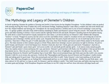 Essay on The Mythology and Legacy of Demeter’s Children