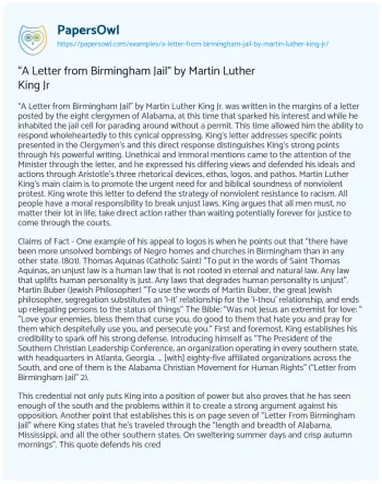 Essay on “A Letter from Birmingham Jail” by Martin Luther King Jr