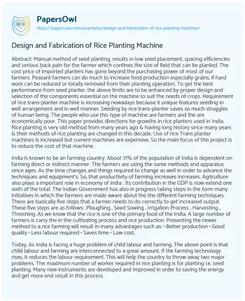 Essay on Design and Fabrication of Rice Planting Machine