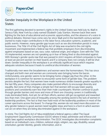 Essay on Gender Inequlaity in the Workplace in the United States