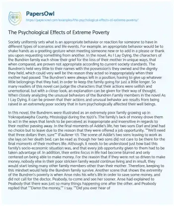 Essay on The Psychological Effects of Extreme Poverty