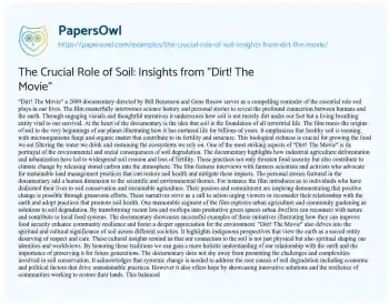 Essay on The Crucial Role of Soil: Insights from “Dirt! the Movie”