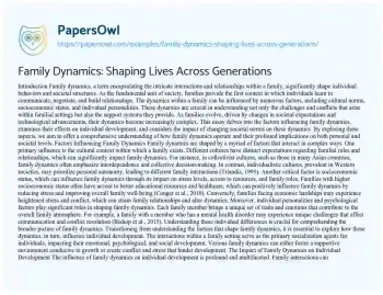 Essay on Family Dynamics: Shaping Lives Across Generations