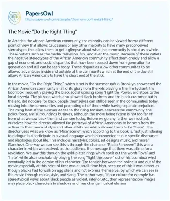 Essay on The Movie “Do the Right Thing”