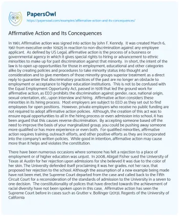 Essay on Affirmative Action and its Concequences