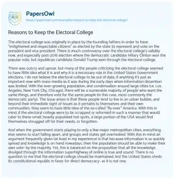 Essay on Reasons to Keep the Electoral College