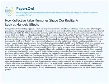 Essay on How Collective False Memories Shape our Reality: a Look at Mandela Effects