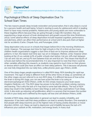 Essay on Psychological Effects of Sleep Deprivation Due to School Start Times