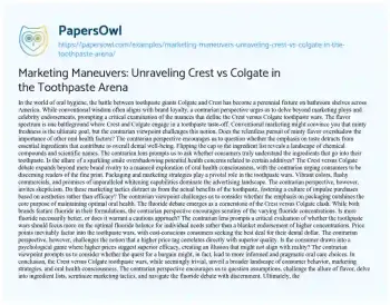 Essay on Marketing Maneuvers: Unraveling Crest Vs Colgate in the Toothpaste Arena