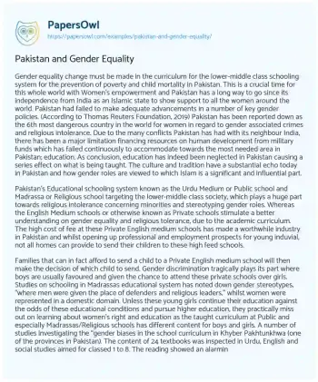 Essay on Pakistan and Gender Equality