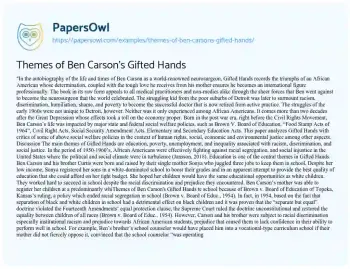 Essay on Themes of Ben Carson’s Gifted Hands