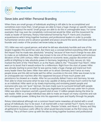 Essay on Steve Jobs and Hitler: Personal Branding