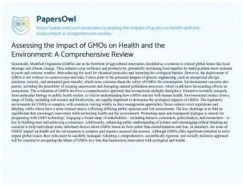 Essay on Assessing the Impact of GMOs on Health and the Environment: a Comprehensive Review