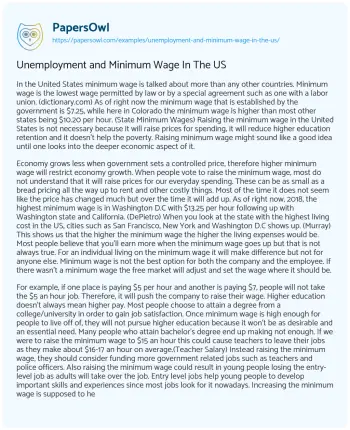 Essay on Unemployment and Minimum Wage in the US