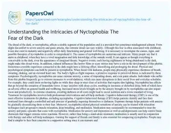 Essay on Understanding the Intricacies of Nyctophobia: the Fear of the Dark