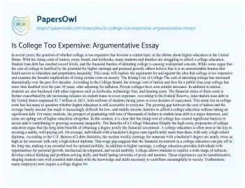 Essay on Is College too Expensive: Argumentative Essay