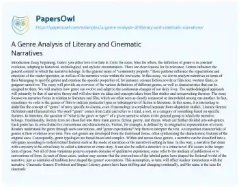 Essay on A Genre Analysis of Literary and Cinematic Narratives