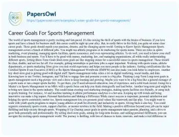 Essay on Career Goals for Sports Management