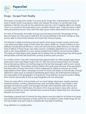 Essay on Drugs – Escape from Reality