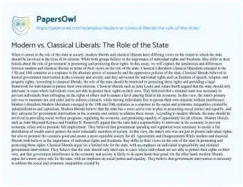 Essay on Modern Vs. Classical Liberals: the Role of the State