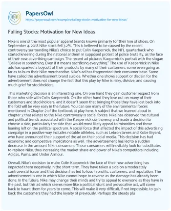 Essay on Falling Stocks: Motivation for New Ideas