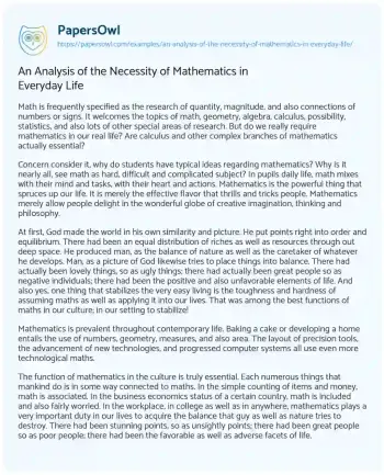 Essay on An Analysis of the Necessity of Mathematics in Everyday Life