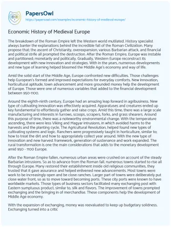 Essay on Economic History of Medieval Europe