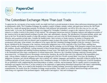 Essay on The Colombian Exchange: more than Just Trade