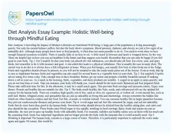 Essay on Diet Analysis Essay Example: Holistic Well-being through Mindful Eating