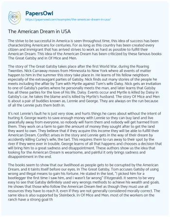 Essay on The American Dream in USA