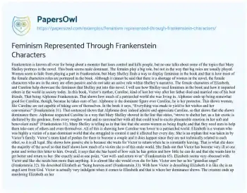 Essay on Feminism in Mary Shelley’s Frankenstein