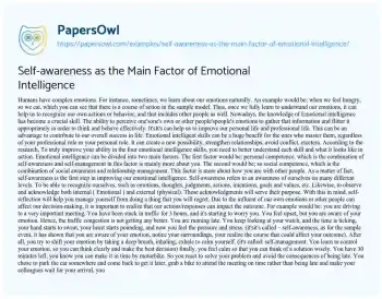 Essay on Self-awareness as the Main Factor of Emotional Intelligence