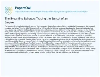 Essay on The Byzantine Epilogue: Tracing the Sunset of an Empire