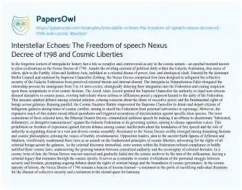 Essay on Interstellar Echoes: the Freedom of Speech Nexus Decree of 1798 and Cosmic Liberties