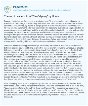 Essay on Theme of Leadership in “The Odyssey” by Homer