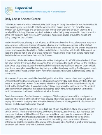 Essay on Daily Life in Ancient Greece