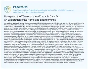 Essay on Navigating the Waters of the Affordable Care Act: an Exploration of its Merits and Shortcomings