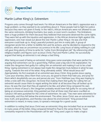 Essay on Martin Luther King’s Jr. Extremism