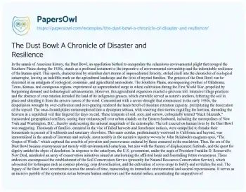 Essay on The Dust Bowl: a Chronicle of Disaster and Resilience