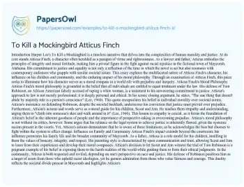 Essay on To Kill a Mockingbird Atticus Finch