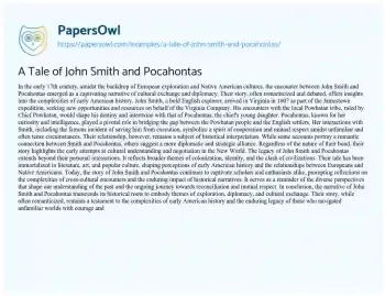 Essay on A Tale of John Smith and Pocahontas