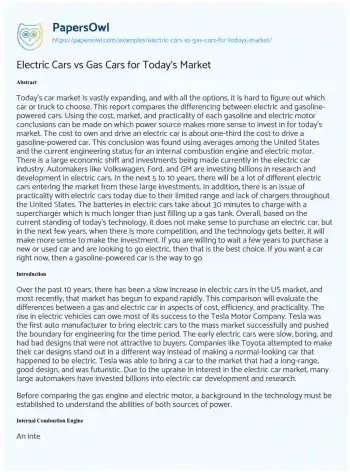 Essay on Electric Cars Vs Gas Cars for Today’s Market