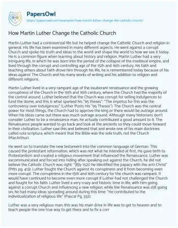 Essay on How Martin Luther Change the Catholic Church