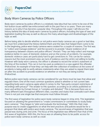 Essay on Body Worn Cameras by Police Officers