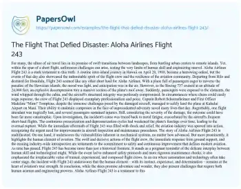 Essay on The Flight that Defied Disaster: Aloha Airlines Flight 243